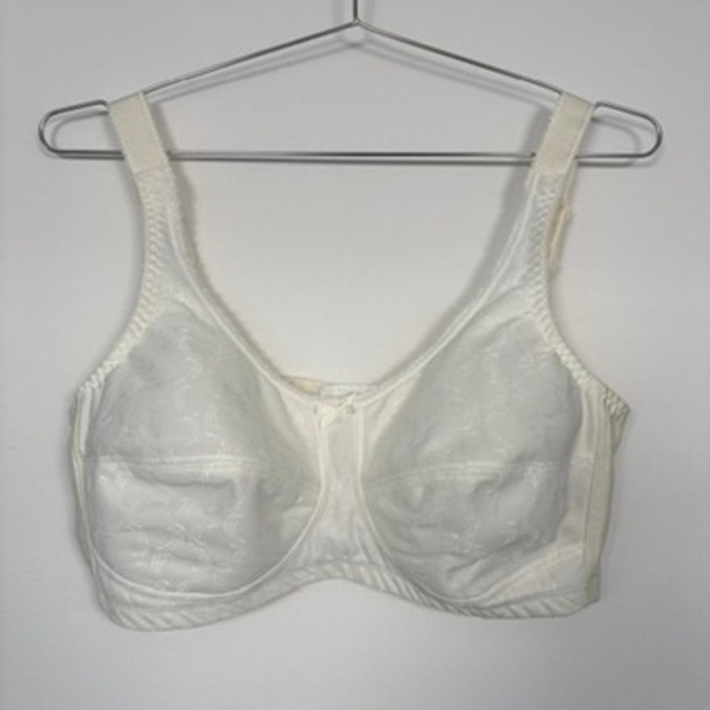 Amoena Women Mastectomy Bra 40DD White Style 2114 Jacquard Non-Wired Pocketed